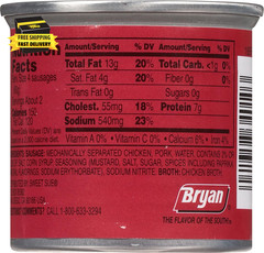 BRYAN Vienna Sausage, 4.6 Ounce Pull-Top Can (Pack of 1) | Canned Meat | Keto Fo