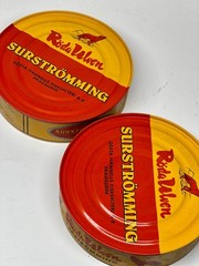 Swedish Surstromming herring traditional to Swedish cuisine, Red Wolf,Röda Ulven