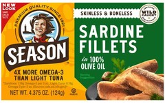 Season Sardine Fillets In 100% Olive Oil Caught Skinless Boneless 4.375 oz 12 ct