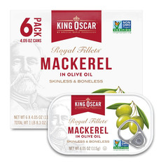 Wild Caught Mackerel in Olive Oil – 4.05 oz Cans (Pack of 6) – Skinless/Boneless