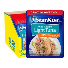 Light Tuna in Sunflower Oil Pouch (6.4 oz – 12 Pack) Ready to Eat, Wild Caugh…