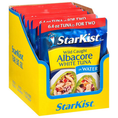 Albacore White Tuna in Water, 6.4 Oz Pouch (12 Pack) Ready to Eat Wild Caught Tu