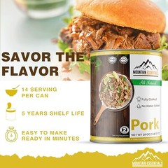 MOUNTAIN ESSENTIALS Fully Cooked Ready to Eat Canned Pork 28 Oz | Pack of 6