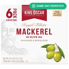 King Oscar Mackerel in Olive Oil, 4.05oz Can 6 Pack, Skinless & Boneless,