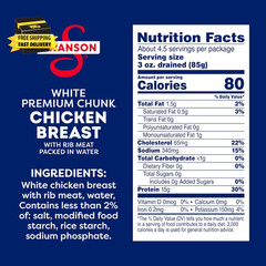Swanson White Premium Chunk Chicken Breast with Rib Meat in Water, 12.5 Oz. (Pac