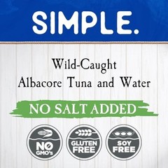 Wild Albacore Solid White Tuna in Water No Salt Added 4.6 oz Pack of 12 Canned