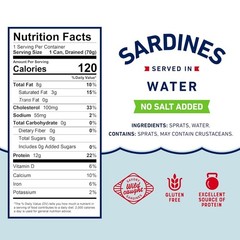 No Salt Added Sardines – High Protein, Gluten Free, Easy Snack (3.75 oz)