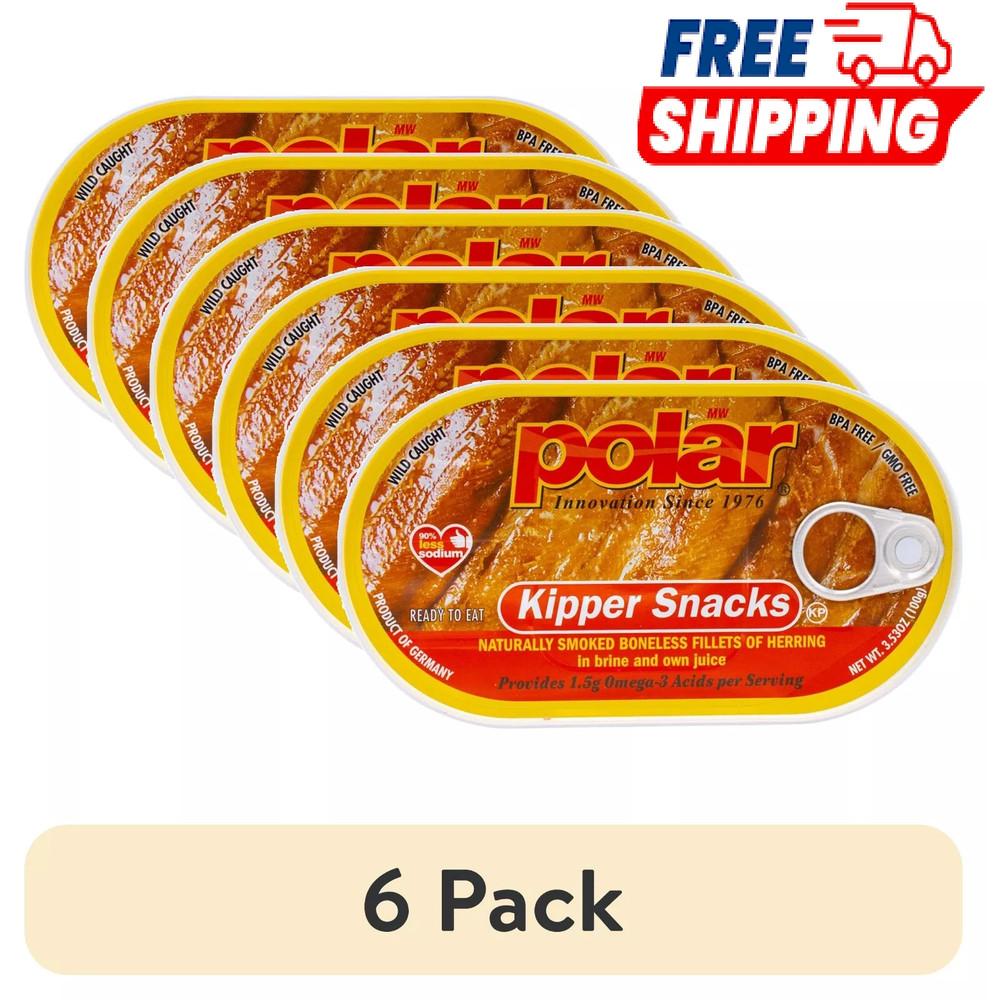 (6 pack) MW Polar Smoked Boneless Herring Kipper Snacks, 3.53 oz