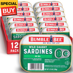 Sardines in Oil, 3.75 oz Tin (Pack of 12) – Wild Caught, Gluten Free, Keto, Kosh