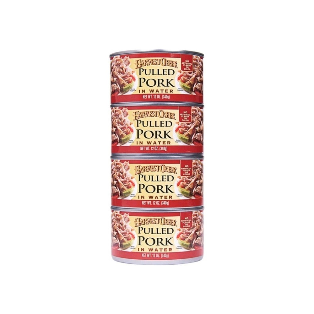 4 Pack Harvest Creek Pulled Pork in Water 12 oz Cans Fully Cooked 3 lbs Total