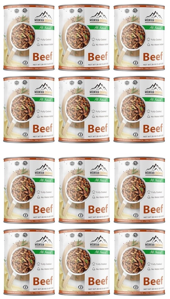 MOUNTAIN ESSENTIALS Fully Cooked Ready to Eat Canned Beef 28 Oz | Pack of 12
