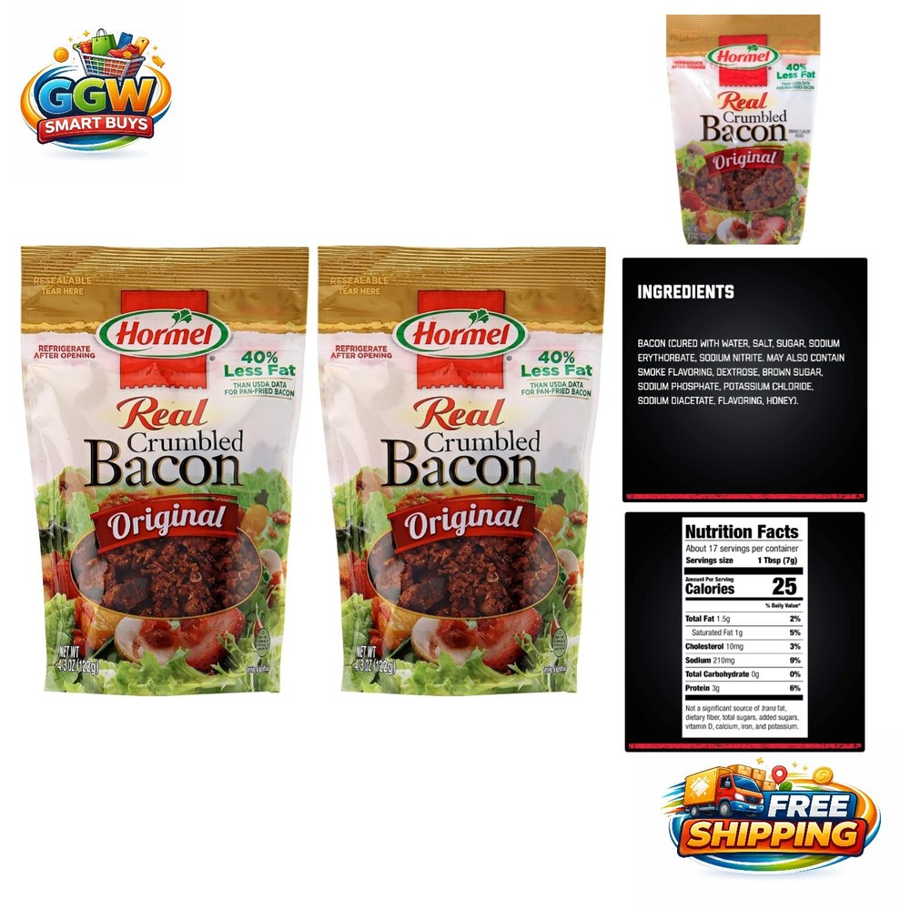Flavorful Real Bacon Crumble Topping – Pack of Two 4.3oz Pouches for Easy Use