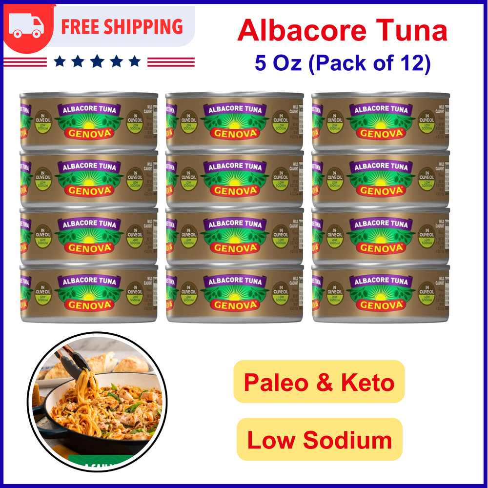 Genova Premium Albacore Tuna in Olive Oil, 5 Ounce Cans (Pack of 12), Low Sodium
