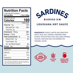 Wild Caught Sardines in Louisiana Hot Sauce, 3.75 oz Can (Pack of 12) – 14g P…