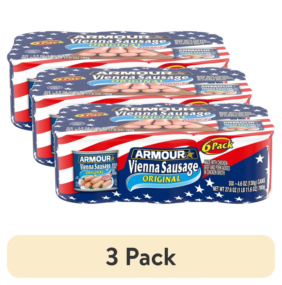 (3 pack) Vienna Sausage, 7g Protein Per Serving, 4.6 oz Can (Pack of 6)
