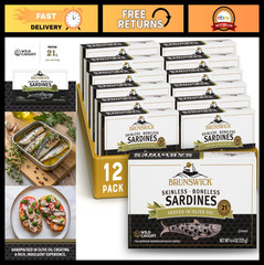 Wild Caught Skinless Boneless Sardines in Olive Oil, 4.4oz – Pack of 12 Cans