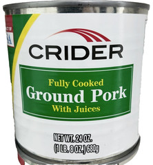 Lot of (2) Crider Fully Cooked Ground Pork / Canned 24oz 1LB / BB 03/03/2028