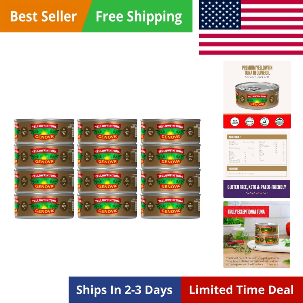 Yellowfin Tuna in Olive Oil, 5 Ounce Cans Pack of 12, Wild Caught Canned Tuna…