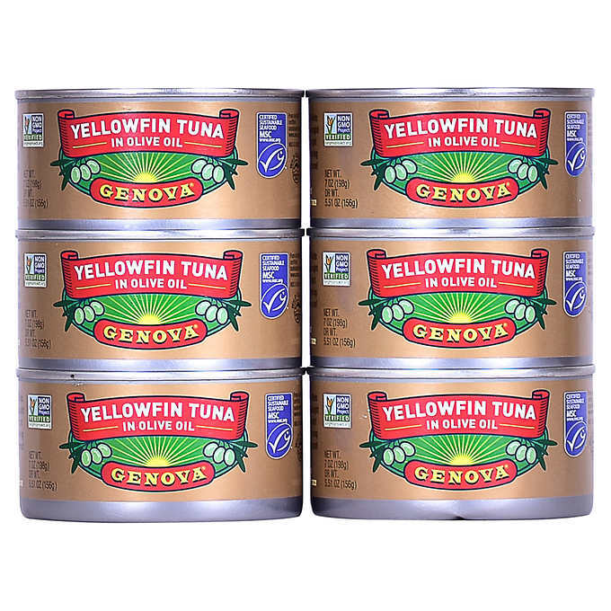 12 x Genova Yellowfin Tuna in Olive Oil 7oz Pull Tab Tin Can Fish 2×6-pack FRESH