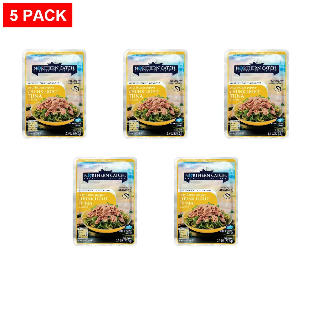 Northern Catch Zesty Lemon Pepper Tuna in Water Pouch, 2.5 oz – Pack of 5