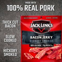 Jack Link’s Bacon Jerky, Hickory Smoked – Flavorful Ready to Eat Meat Snack