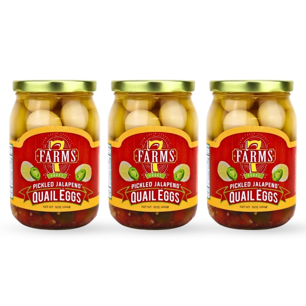 7 Farms Pickled Quail Egg 3 Pack,16 Ounce Glass Jars(Jalapeno)