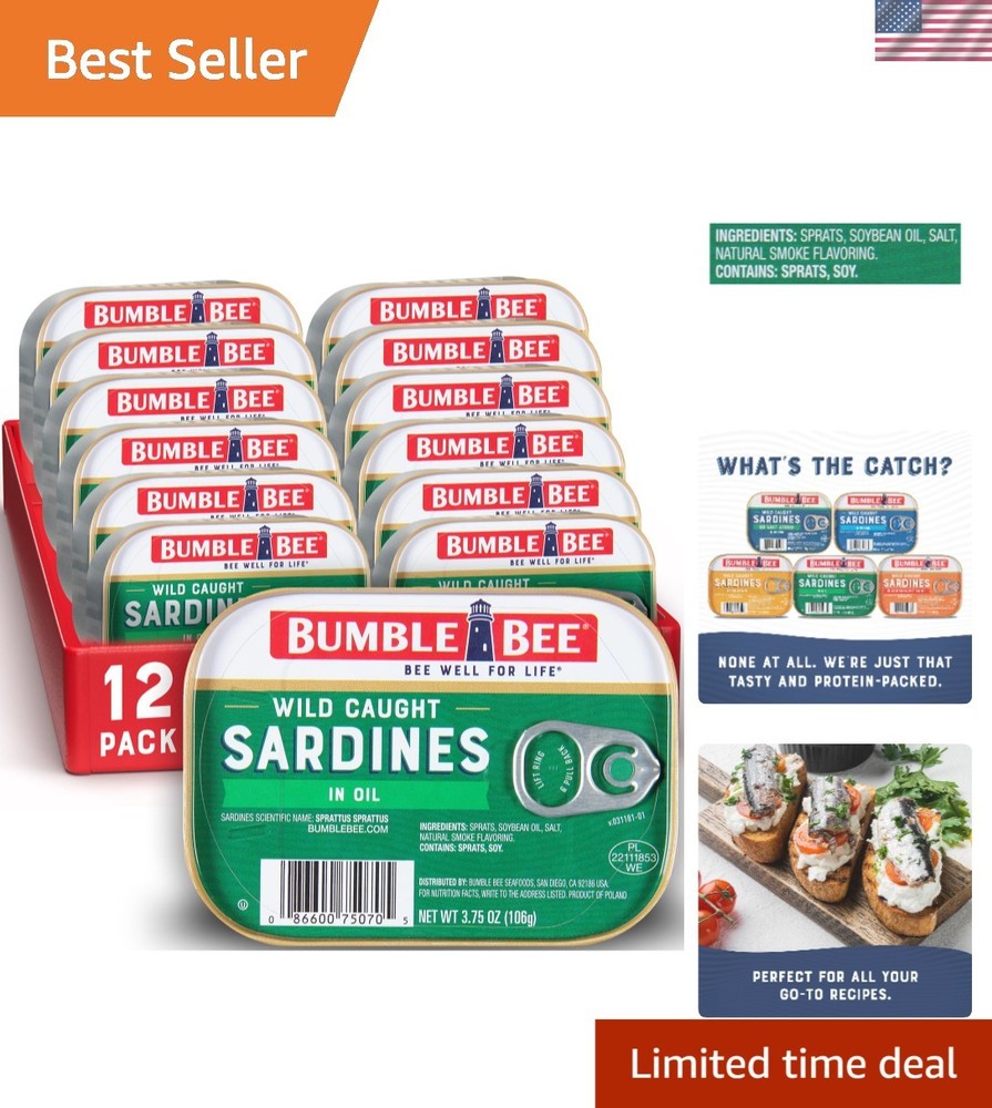 Sardines in Oil, 3.75 oz Tin Pack of 12 – Wild Caught, Gluten Free, Keto, Kos…