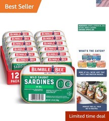 Sardines in Oil, 3.75 oz Tin Pack of 12 – Wild Caught, Gluten Free, Keto, Kos…