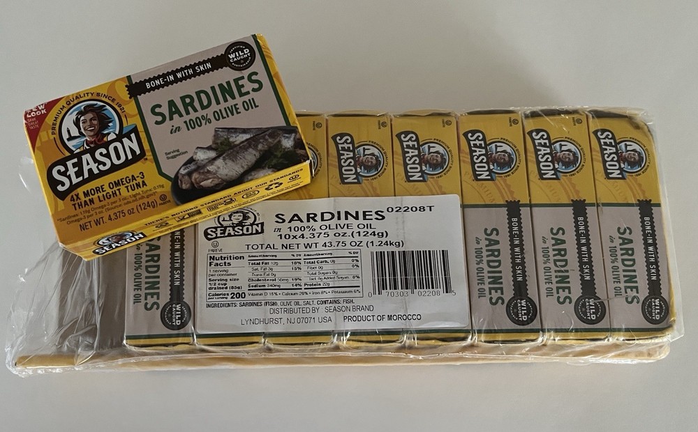 Season Sardines in Olive Oil, 9-count, 4.75 oz Each Total 47.5 oc