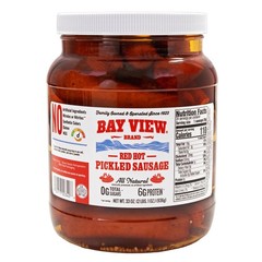 Bay View Brand Pickled Polish Sausage 32 Ounce Jar Bar Tavern Food (2 Pack)