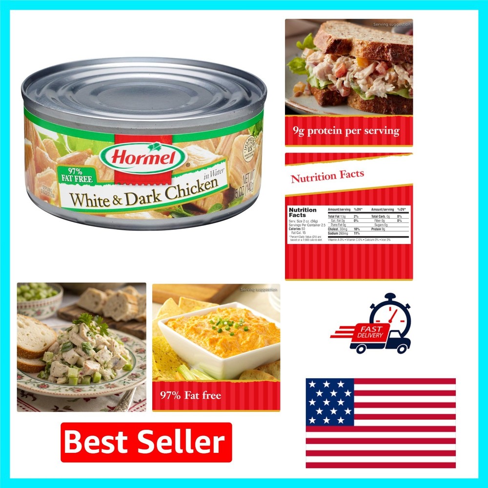 Ready-to-Eat Canned Chicken – White & Dark Meat, 60oz Total for Quick Meals