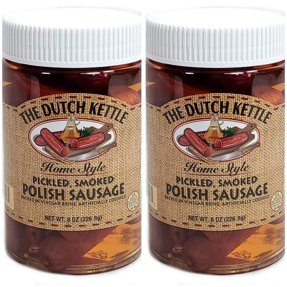 The Dutch Kettle Smoked Pickled Polish Sausage Amish | 2/8 OZ Jars | 2-Pack