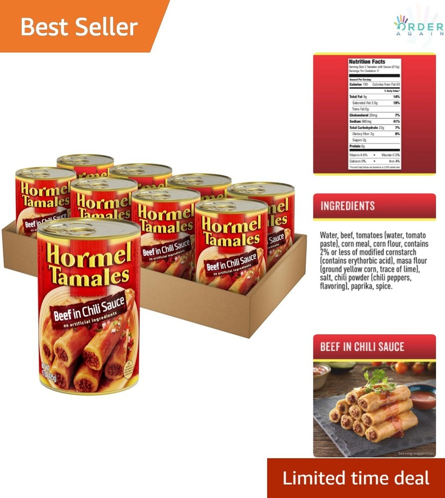 Beef Tamales 15 Oz Pack of 8 Canned Protein No Artificial BPA-Free