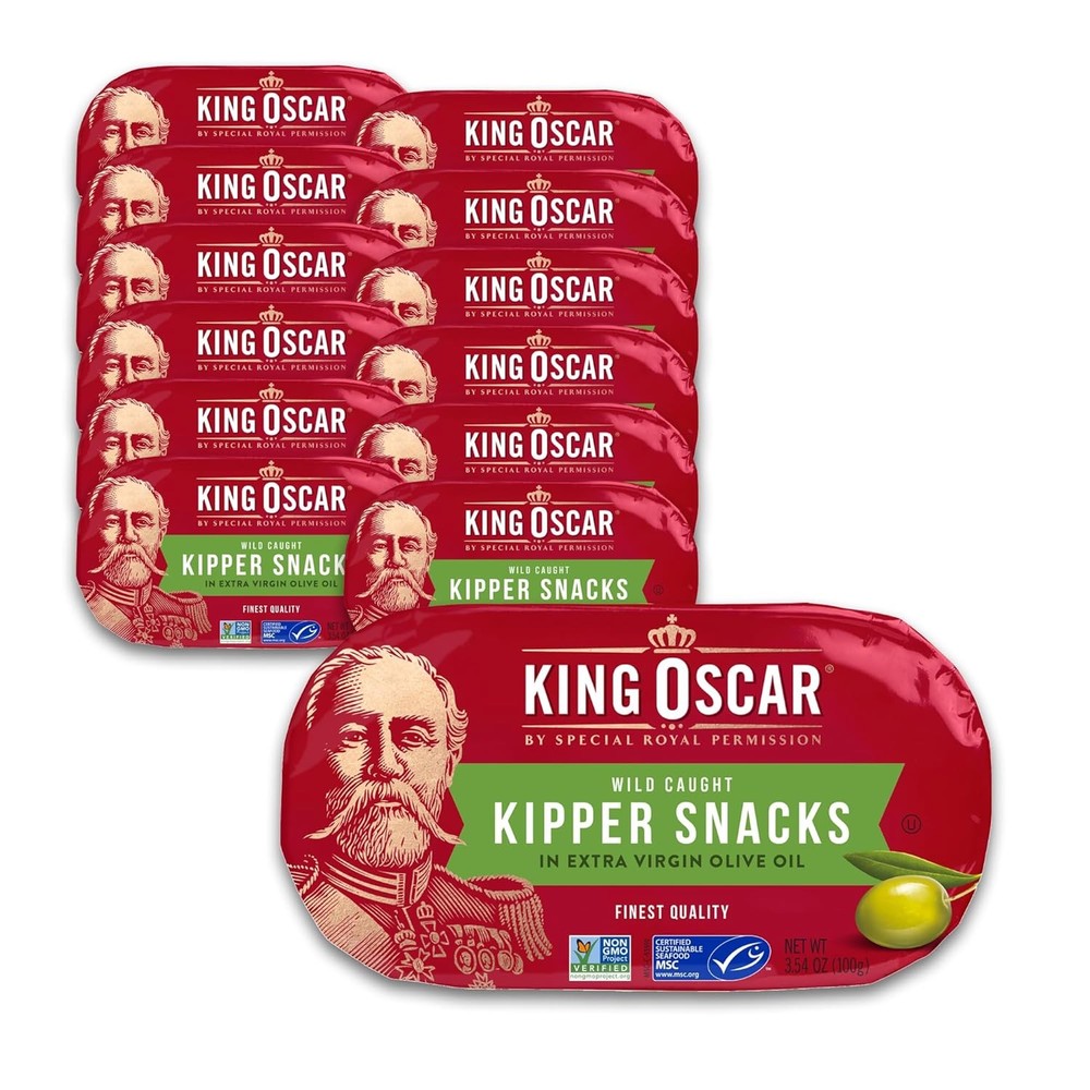 King Oscar Kipper Snacks in Olive Oil Smoked Herring 12 Pack Cans 3.54oz