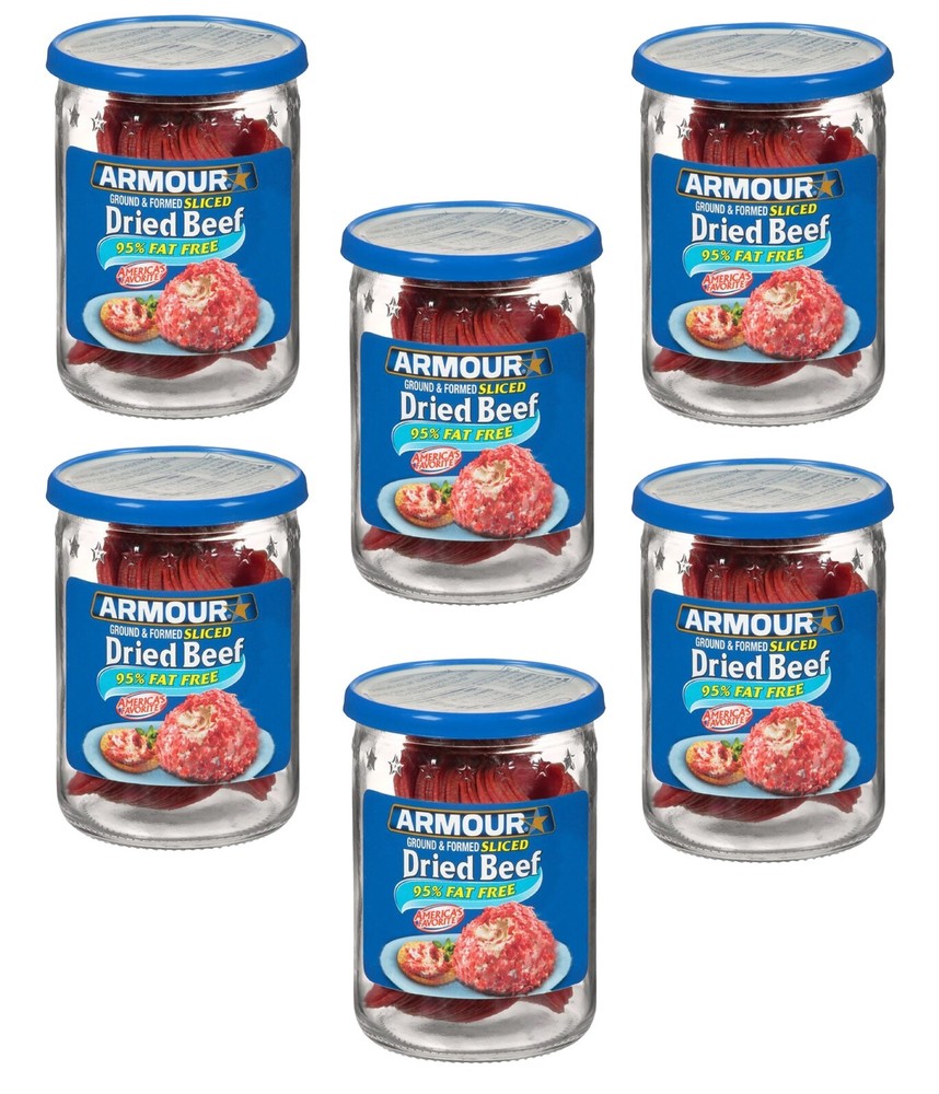 6-Pack Armour Star Sliced Dried Beef, 2.25 oz Jars – 95% Fat-Free Shelf-Stable
