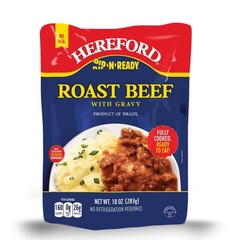 (3 pack) Hereford Fully Cooked Roast Beef with Gravy, Shelf Stable Pouch, 10 oz