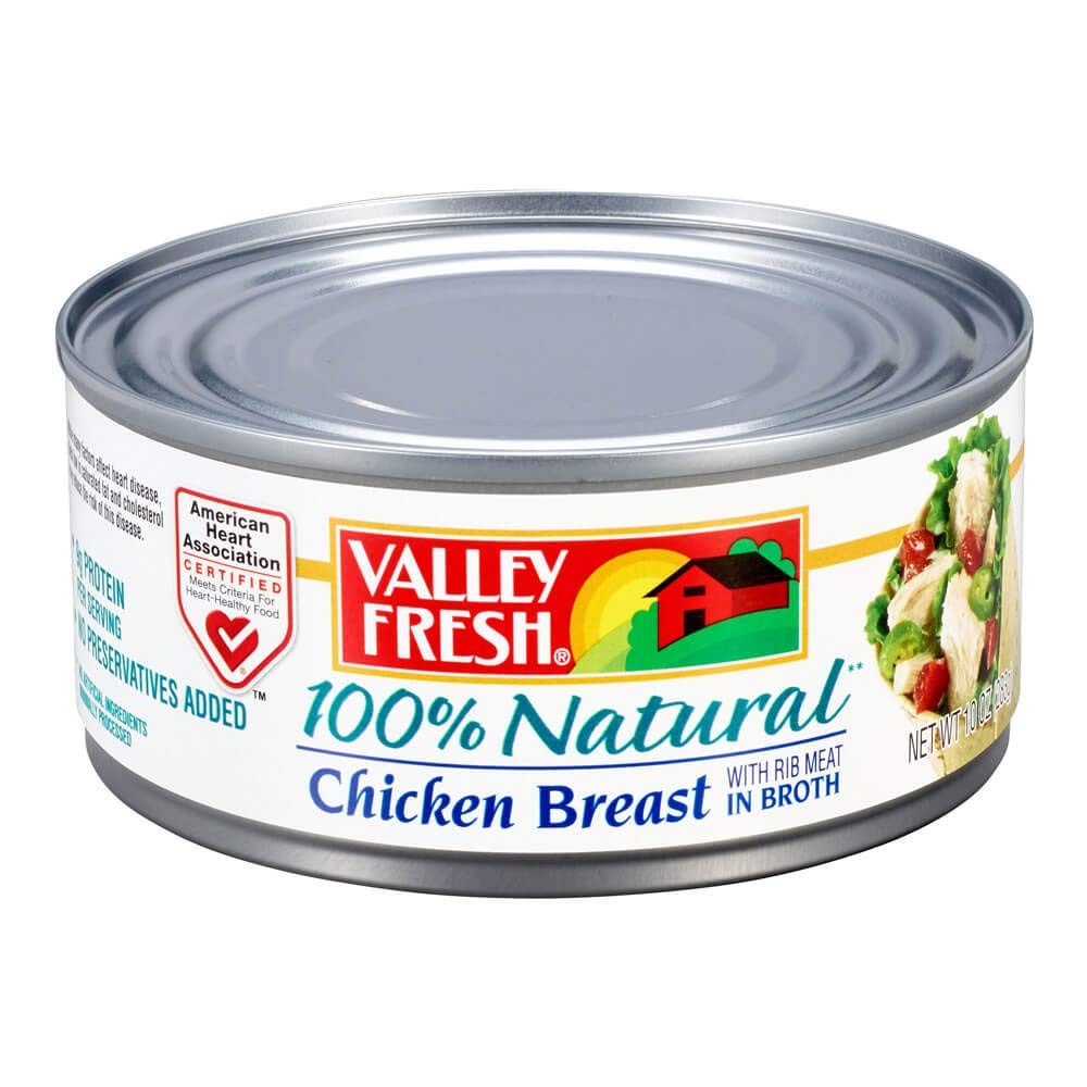 Valley Fresh 100% Natural Canned Chicken Breast with Rib Meat in Broth, 10 Ounce