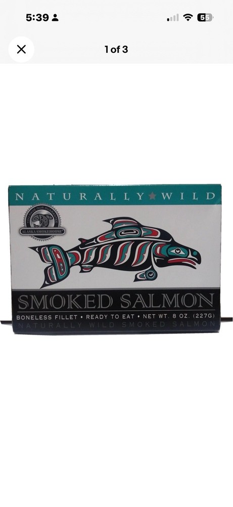 Smoked Salmon wild Alaskan hand-filleted 8 oz Gift Box Exp Aug 2030
