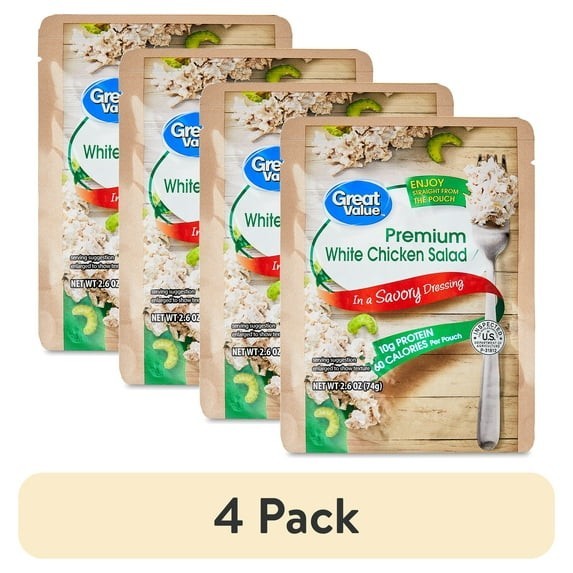 Great Value Premium White Chicken Salad Pouch Ready To Eat 2.6 Oz 4 Pack