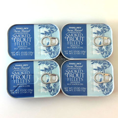 4 X Trader Joe’s Smoked Trout Fillets in Oil Skinless 3.9 oz Each Tin