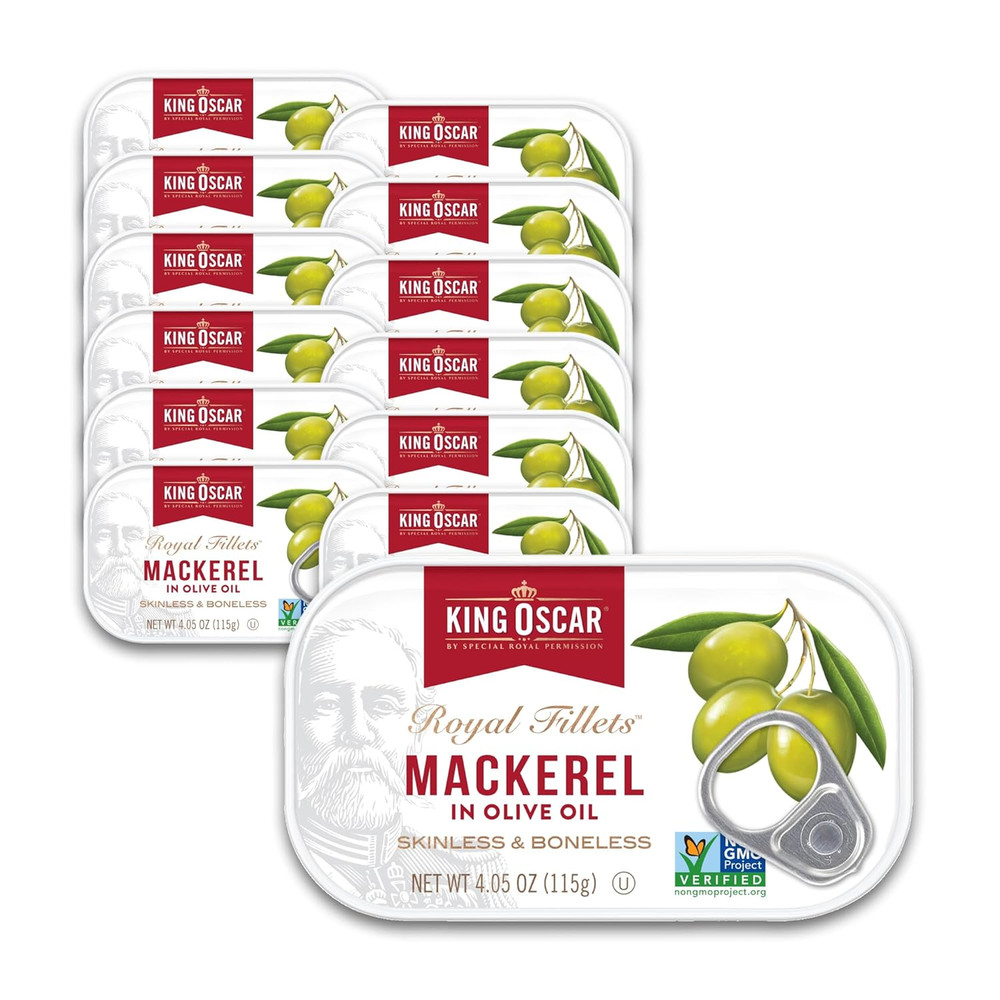 King Oscar Mackerel in Olive Oil, 4.05 Ounce Can (Pack of 12, Packaging May Vary