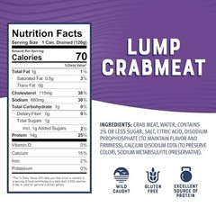 Lump Crab Meat 6 oz Can – 14g Protein & 1g Carb Per Serving – Wild Caught Small