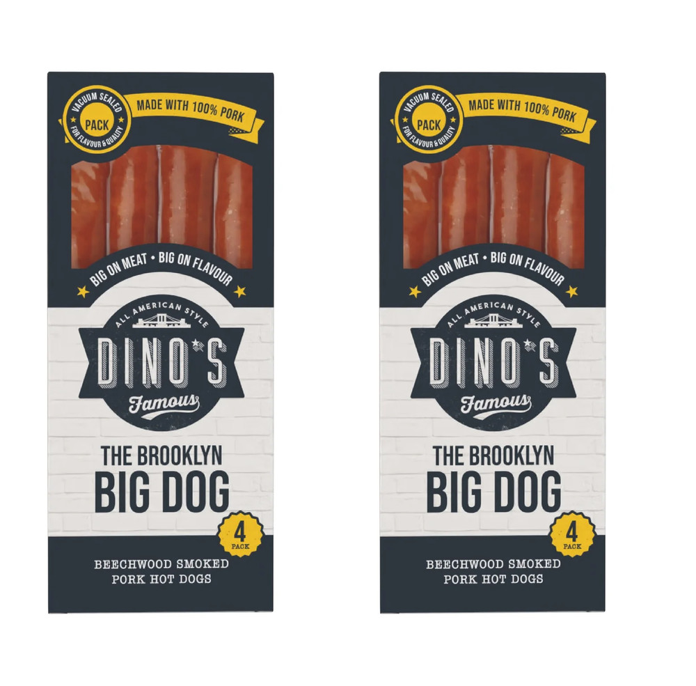 Dino’s Famous Brooklyn Big Dog Smoked Pork Hot Dogs 360g PACK OF 2