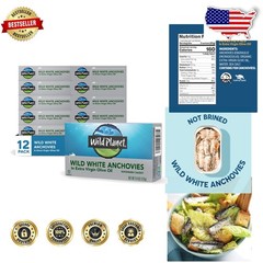 Gourmet White Anchovies EVOO | Wild Caught, Kosher, Gluten-Free | 12 x 4.4oz