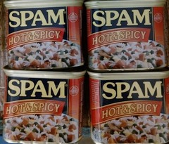 4 SPAM HOT & SPICY 12 oz. Can Cans Meat Food Ham Pork Tasty Fresh EXP 2028