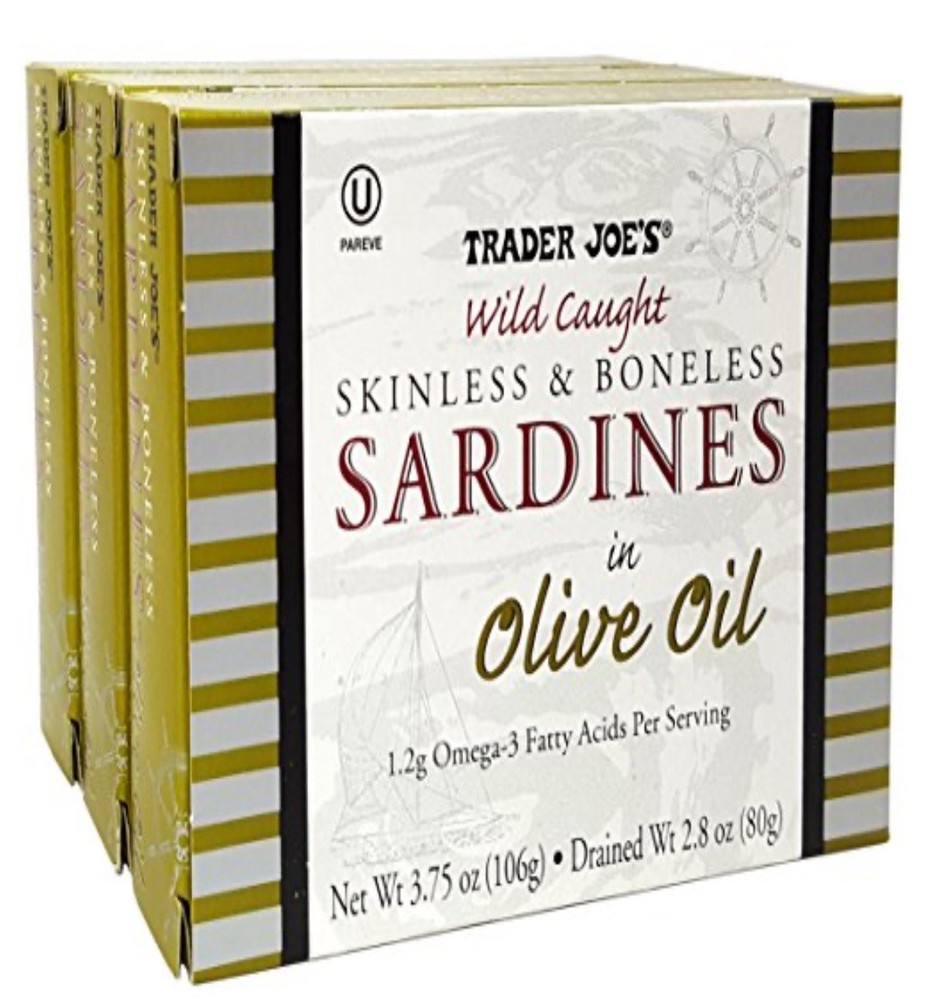 Trader Joe’s Wild Card Boneless/Skinless Sardines In Olive Oil. 3 packs
