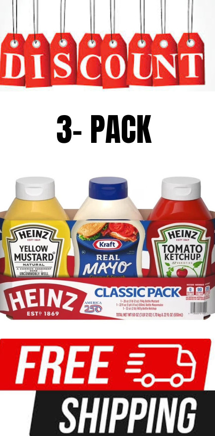 Heinz Ketchup, Mustard & Mayo Classic Condiment Variety Pack, 3 pack. FRESH