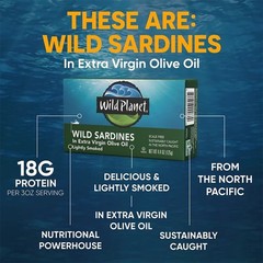 Wild Planet Wild Pacific Sardines 6 x 4.4 Oz Cans in Extra Virgin Olive Oil