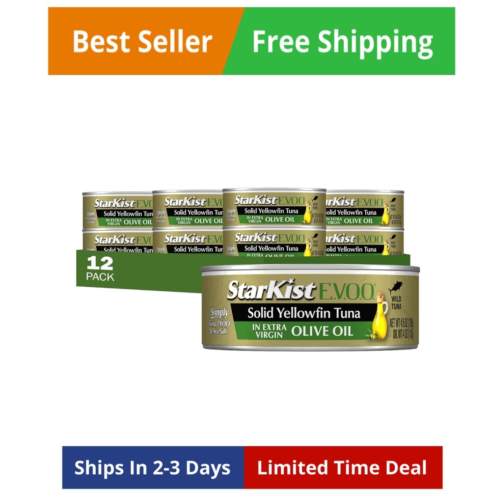 E.V.O.O. Solid Yellowfin/light Tuna in Extra Virgin Olive Oil – 4.5 oz Can Pa…