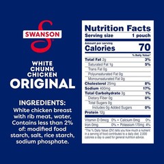 Swanson White Chunk Chicken – 2.6 Oz Pouches, Case of 12, 97% Fat-Free